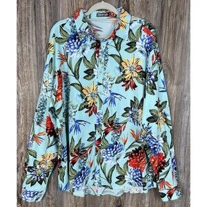 Zeroyaa Mens XXL Button Up Shirt Stretch Tropical Floral Coastal Resort Wear